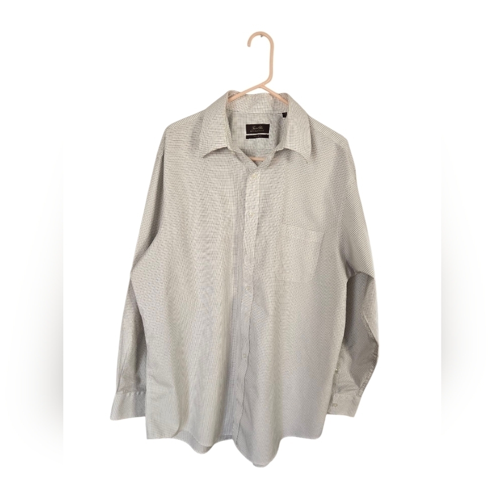 Tasso Elba Button Up Shirt Men's XL White Striped 100% Egyptian Cotton Non Iron